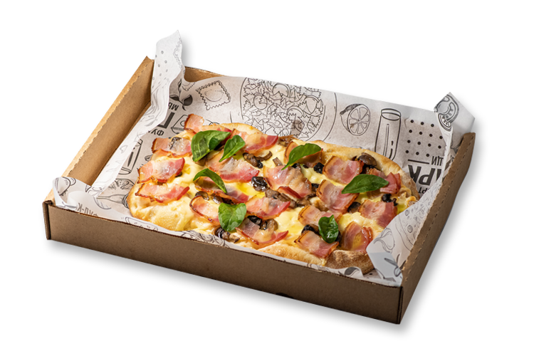 Фуд мытищи. Пицца с трюфелем и беконом. Римская пицца коробка. Пицца в Мытищинском парке. Римская пицца Мытищи.